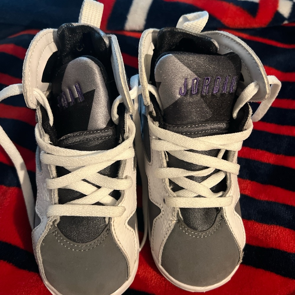 Jordan Gray and White High-Top Sneakers